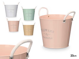 Ibergarden Macetero Asas Blancas Surtidos Colores Metal Cuerda Beige Blanco Rosa Verde 27 x 24 x 23.5 cm Diámetro 23 cm (Set de 12)