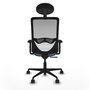 Silla de oficina Zulema con mecanismo Sincro tapizada con Tela color Azul cielo y malla color Blanco. Equipada con lumbar 1D, Brazos 2D, Cabecero Fijo y Ruedas 65mm nailon