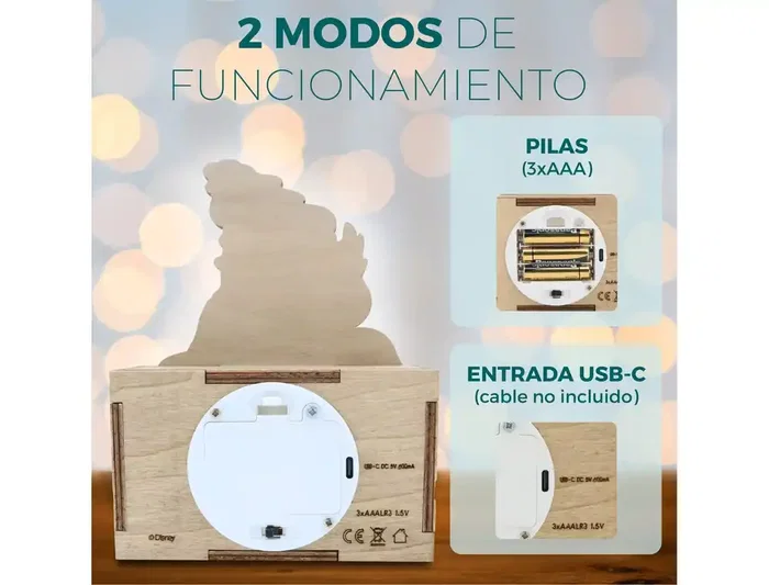 Wondee Lámpara de Madera Ariel Personalizable, Luz LED con Batería, Flujo Luminoso 60 Lúmenes