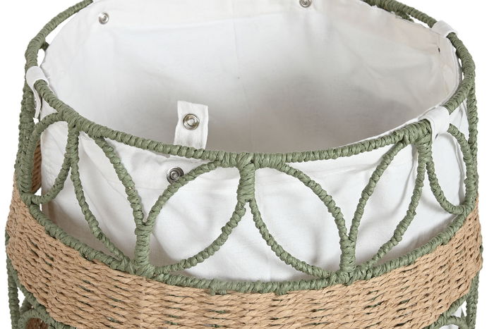 DKD Home Decor Cesta Tropical Verde Blanco Fibra Poliester 44 x 36 x 44 cm (2 Unidades)
