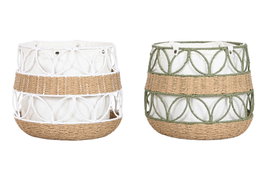DKD Home Decor Cesta de Fibra de Poliéster, Pack de 2, Verde y Blanco