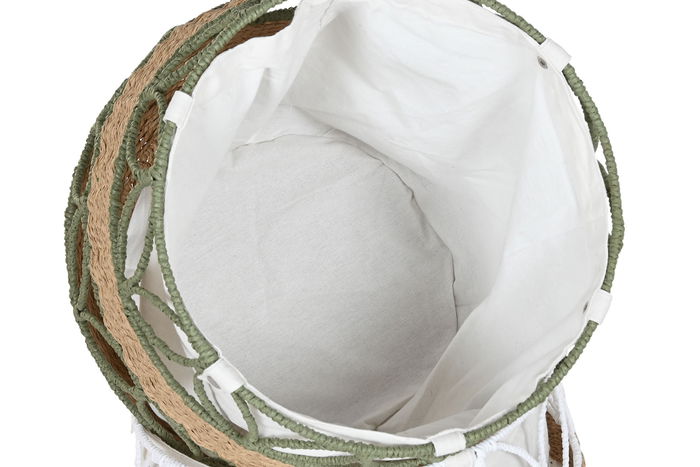 DKD Home Decor Cesta Tropical Verde Blanco Fibra Poliester 44 x 36 x 44 cm (2 Unidades)