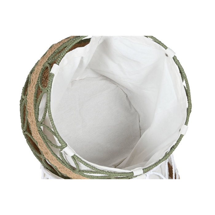 DKD Home Decor Cesta de Fibra de Poliéster, Pack de 2, Verde y Blanco