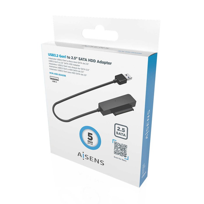 Aisens Adaptador SATA a USB-A USB 3.0/USB 3.1 Gen1 para Discos Duros 2.5 Pulgadas, Negro Aisens Adaptador SATA a USB-A USB 3.0/USB 3.1 Gen1 para Discos Duros 2.5 Pulgadas, Negro