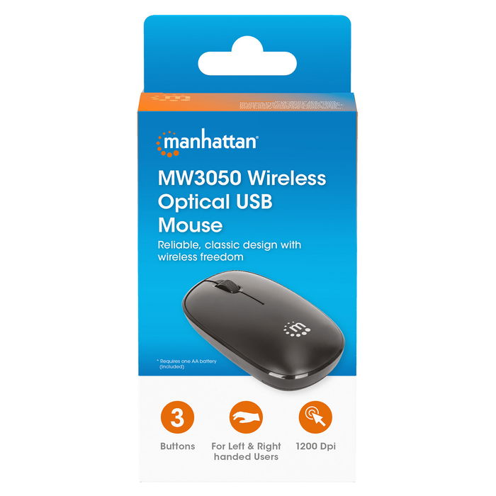 MANHATTAN Ratón Óptico Inalámbrico MW3050, Negro, 3 Botones, Rueda, 1200 DPI, 2.4 GHz, Alcance 10m, USB, Ambidiestro, Pilas AA Incluidas, 3 Años Garantía MANHATTAN Ratón Óptico Inalámbrico MW3050, Negro, 3 Botones, Rueda, 1200 DPI, 2.4 GHz, Alcance 10m, USB, Ambidiestro, Pilas AA Incluidas, 3 Años Garantía