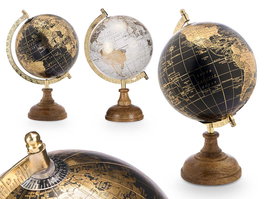 Giftdecor Globo Terráqueo Decorativo 15 cm - Surtido en Blanco, Oro y Negro, Madera, Plástico y Hierro, Dimensiones 18x28.5x16.5 cm (Set de 8)