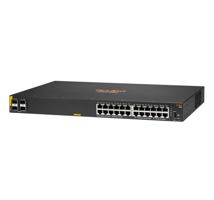Hewlett Packard Enterprise HPE Aruba 6100 Switch de Capa 2 - 24 Puertos Gigabit PoE+ (370W Clase 4) con 4 Uplinks SFP+ 1/10GbE para Oficinas y Redes Empresariales