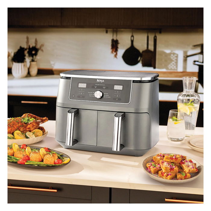 Ninja DZ400EU Freidora de Aire Caliente de Doble Zona, 9.5L, 4kg de Capacidad, 240°C, Gris