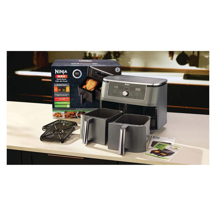 Ninja DZ400EU Freidora de Aire Caliente de Doble Zona, 9.5L, 4kg de Capacidad, 240°C, Gris