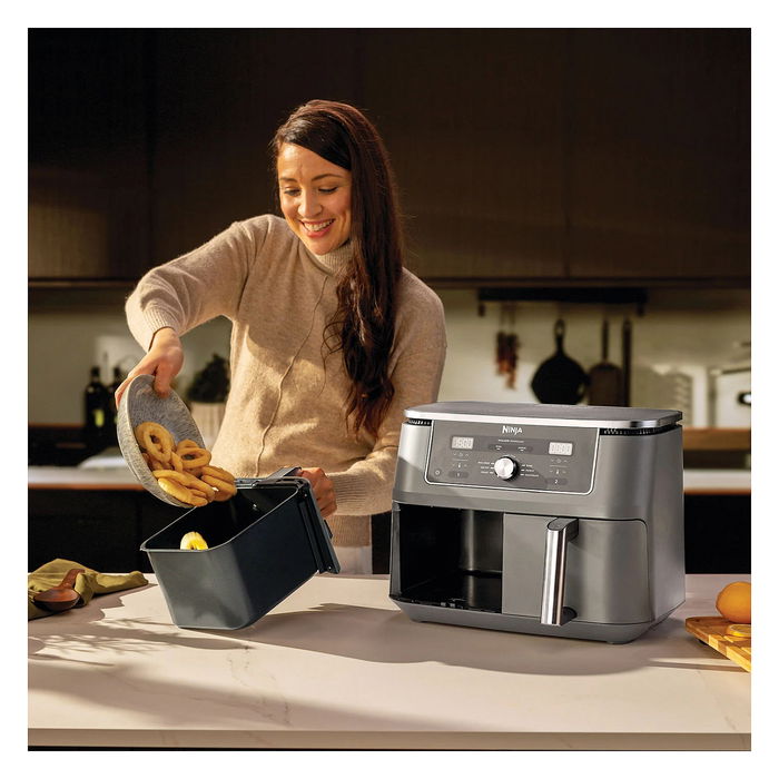 Ninja DZ400EU Freidora de Aire Caliente de Doble Zona, 9.5L, 4kg de Capacidad, 240°C, Gris