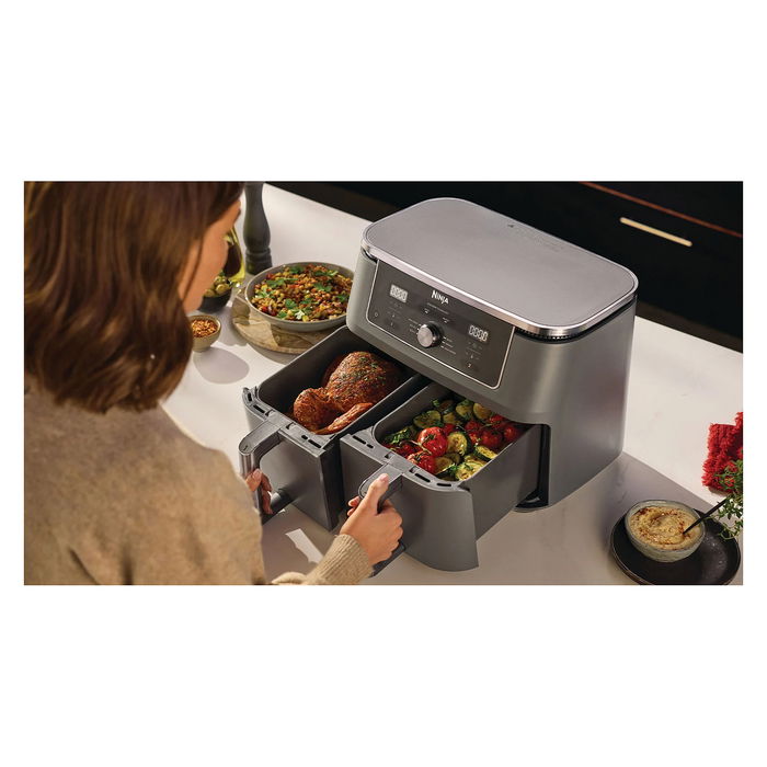Ninja DZ400EU Freidora de Aire Caliente de Doble Zona, 9.5L, 4kg de Capacidad, 240°C, Gris