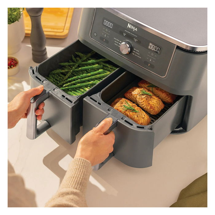 Ninja DZ400EU Freidora de Aire Caliente de Doble Zona, 9.5L, 4kg de Capacidad, 240°C, Gris