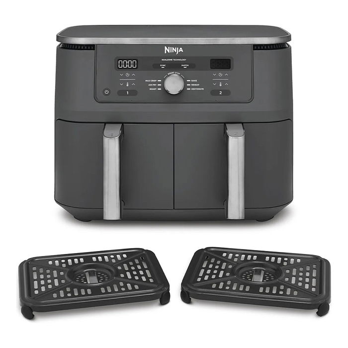 Ninja DZ400EU Freidora de Aire Caliente de Doble Zona, 9.5L, 4kg de Capacidad, 240°C, Gris