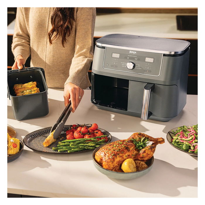 Ninja DZ400EU Freidora de Aire Caliente de Doble Zona, 9.5L, 4kg de Capacidad, 240°C, Gris