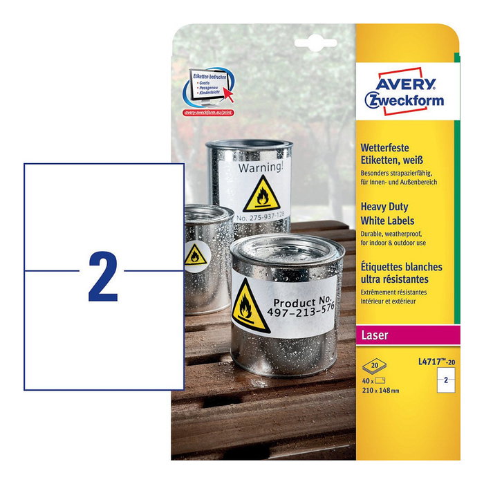 AVERY Zweckform Etiquetas de película resistentes a la humedad 210,0 x 148,0 mm