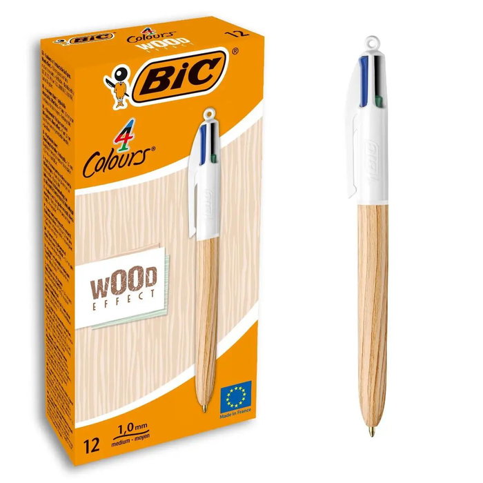 Bic Bolígrafo 4 Colores Wood Style Caja de 12 Unidades Bic Bolígrafo 4 Colores Wood Style Caja de 12 Unidades