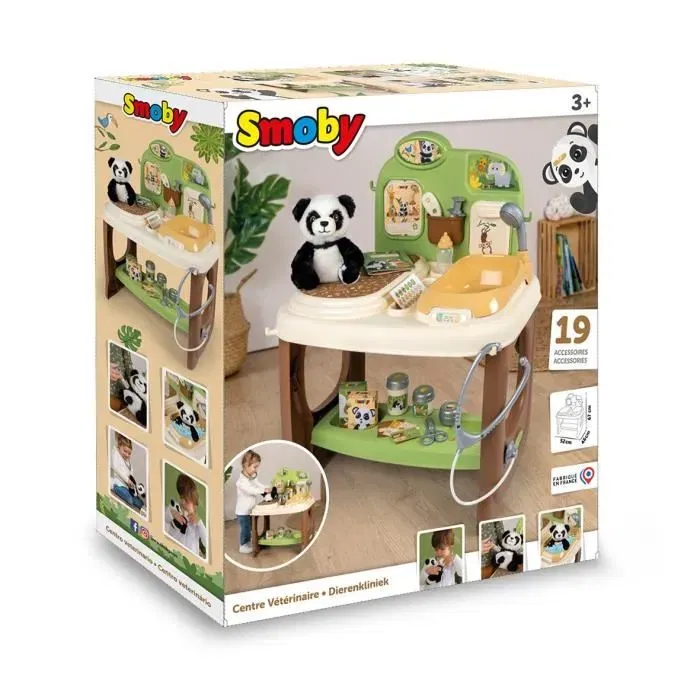 Smoby SMO3032163404064 Centro Veterinario Zoológico con 1 Peluche Panda y Muchos Accesorios y Funciones
