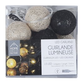 Home Deco Factory Guirnalda Luz 15 Led Negro y Dorado, Conexión Usb, Ideal para Decoración