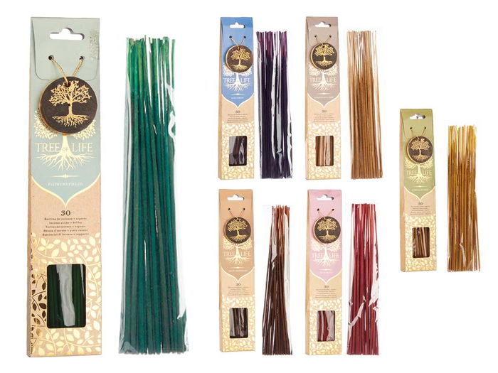Acorde 30 Barras de Incienso con Soporte de Madera Surtido de 6 Colores (Azul, Gris, Marrón, Menta, Rosa, Verde) y 5 Aromas - Varilla 0.2x0.2x25.5 cm (Set de 72)