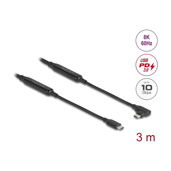 DeLOCK Cable USB Type-C a USB Type-C 8K 60W 3m Angulado DeLOCK Cable USB Type-C a USB Type-C 8K 60W 3m Angulado