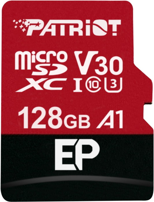 Patriot EP 128 GB microSDXC (negro/rojo, UHS-I U3, Class 10, V30, A1)