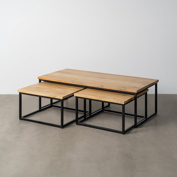 S/3 Mesa Centro Natural Madera-Metal 130 X 60 X 40 cm