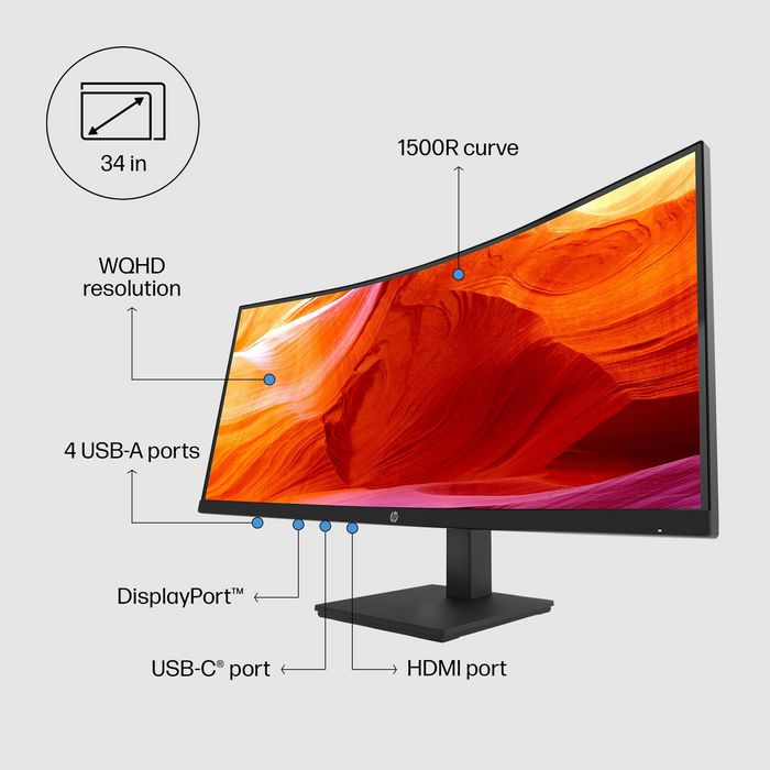 HP P34hc G4 Monitor Curvo 34 WQHD USB-C Black HP P34hc G4 Monitor Curvo 34 WQHD USB-C Black