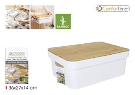 Confortime Caja Organizadora Multiusos Plástico Tapa Bambú 36x27x14 cm (6 Unidades)
