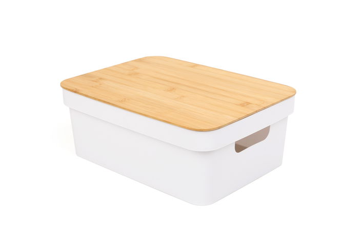 Confortime Caja Organizadora Multiusos Plástico Tapa Bambú 36x27x14 cm (6 Unidades)