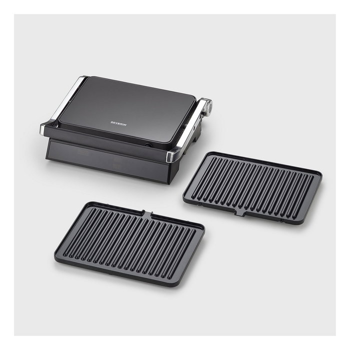 Severin KG 2399 Comfort Kontaktgrill, Plancha de Contacto Eléctrica de Placas Cerámicas Desmontables 1800W, 230°C, Negro y Acero Inoxidable