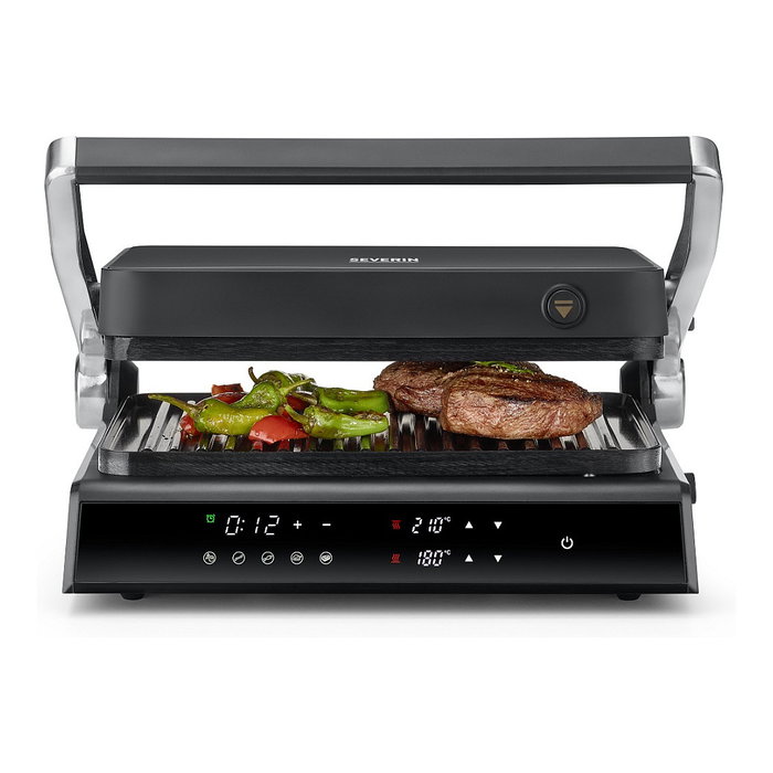 Severin KG 2399 Comfort Kontaktgrill, Plancha de Contacto Eléctrica de Placas Cerámicas Desmontables 1800W, 230°C, Negro y Acero Inoxidable