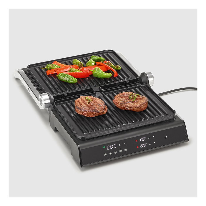 Severin KG 2399 Comfort Kontaktgrill, Plancha de Contacto Eléctrica de Placas Cerámicas Desmontables 1800W, 230°C, Negro y Acero Inoxidable