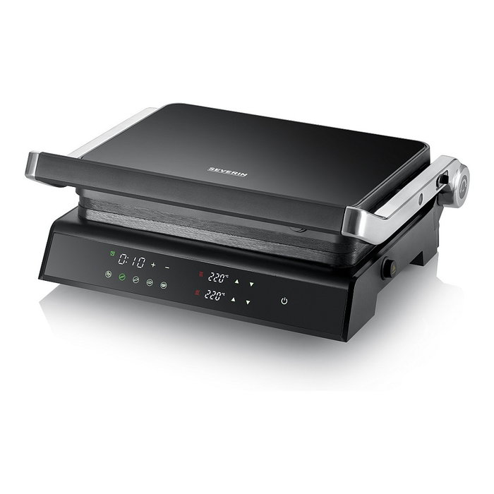 Severin KG 2399 Comfort Kontaktgrill, Plancha de Contacto Eléctrica de Placas Cerámicas Desmontables 1800W, 230°C, Negro y Acero Inoxidable