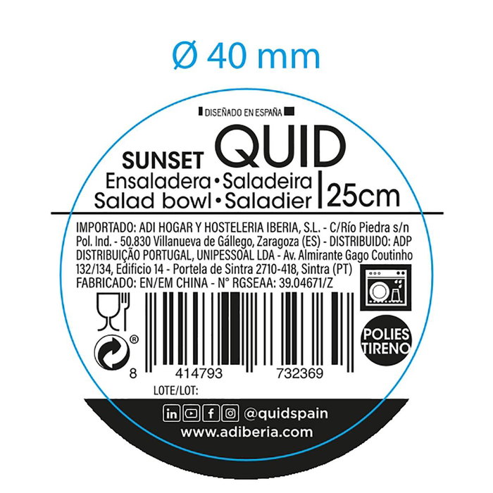 Ensaladera Poliestireno Sunset Coral Quid 25 cm