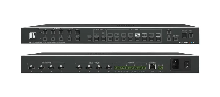 Kramer VSM-4x4X Matriz de Conmutación HDMI 4x4, 18 Gbit/s, HDCP 1.4, Montaje en Rack 1U, Negro, Aluminio, 55 W