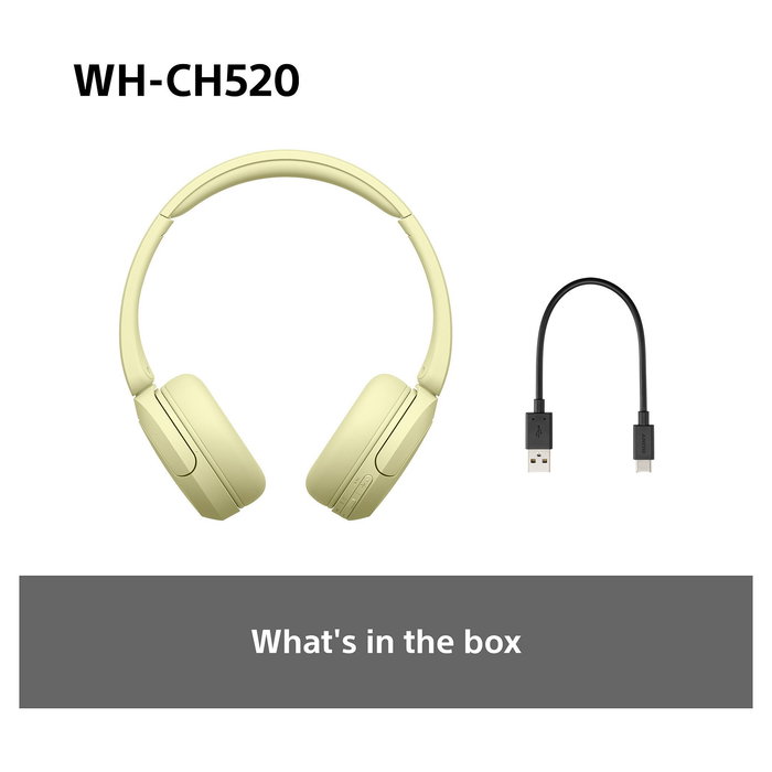 Sony WH-CH520 Audífonos Inalámbricos Bluetooth On-Ear de Diadema, Color Amarillo
