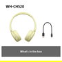 Sony WH-CH520 Audífonos Inalámbricos Bluetooth On-Ear de Diadema, Color Amarillo