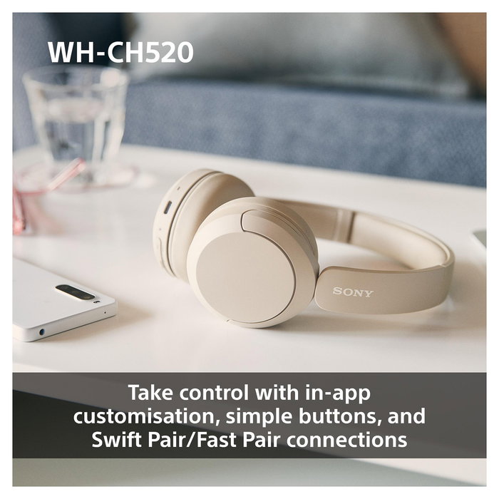 Sony WH-CH520 Audífonos Inalámbricos Bluetooth On-Ear de Diadema, Color Amarillo