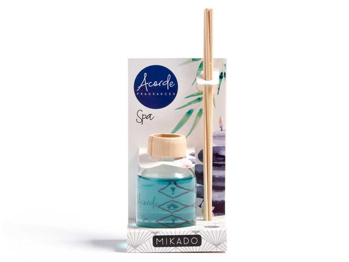 Acorde Mikado 50 ml Spa con Varilla - Vidrio, Palma de ratan, Madera, Fragancia, Plastico - 7 x 17 x 5 cm - Azul (Set de 12)
