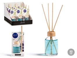 Acorde Mikado 50 ml Spa con Varilla - Vidrio, Palma de ratan, Madera, Fragancia, Plastico - 7 x 17 x 5 cm - Azul (Set de 12)