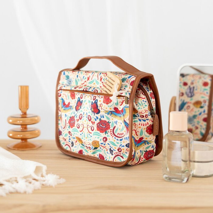 ERIK Neceser de viaje Frida Kahlo, neceser organizador con compartimentos, poliéster impermeable