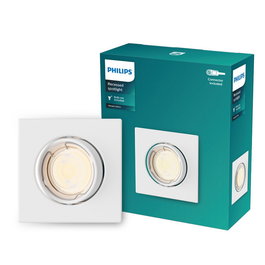 Philips Peridot Foco Empotrable LED Cuadrado Basculante para GU10, Blanco, 9x9 cm, IP20, Máx. 7W