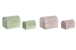 DKD Home Decor Joyero Set de 2 Piezas Verde Menta y Rosa Palo 7.5 x 8 x 10 cm