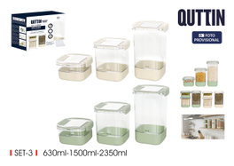 Quttin Set de 3 Tarros PET Cuadrados con Tapa Hermética