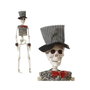 Figura de esqueleto con sombrero a rayas y pajarita roja
