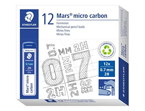 Staedtler Mars Micro Minas de grafito 0,7 mm 2H, 12 unidades Staedtler Mars Micro Minas de grafito 0,7 mm 2H, 12 unidades
