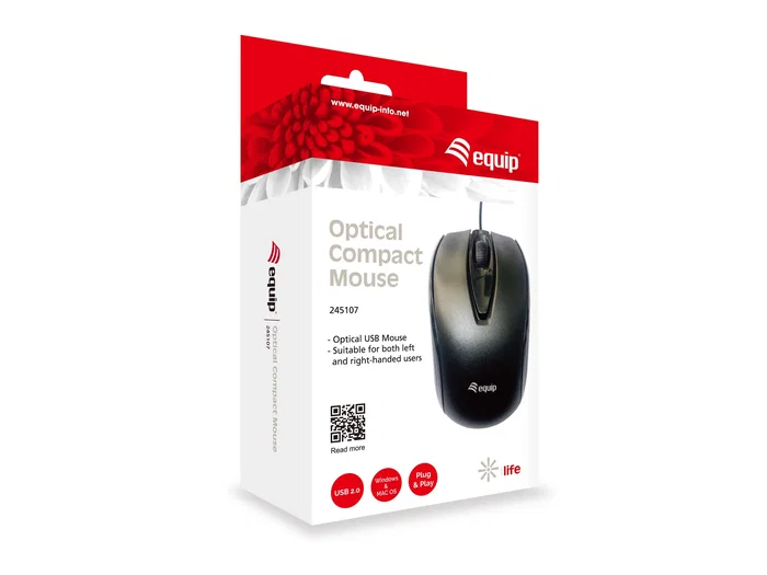 Equip 245107 Ratón Óptico para Oficina Ambidextro USB Negro 1000 DPI - Compacto