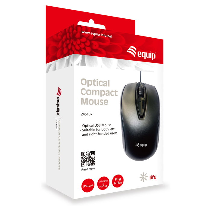 Equip Ratón Óptico Compact Negro USB 1000 DPI
