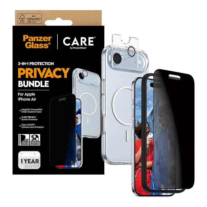 PanzerGlass Protector de Pantalla 3-en-1 Flagship Privacy para iPhone Air, Vidrio Templado Anti-Rayones, Anti-Huellas y Filtro de Privacidad