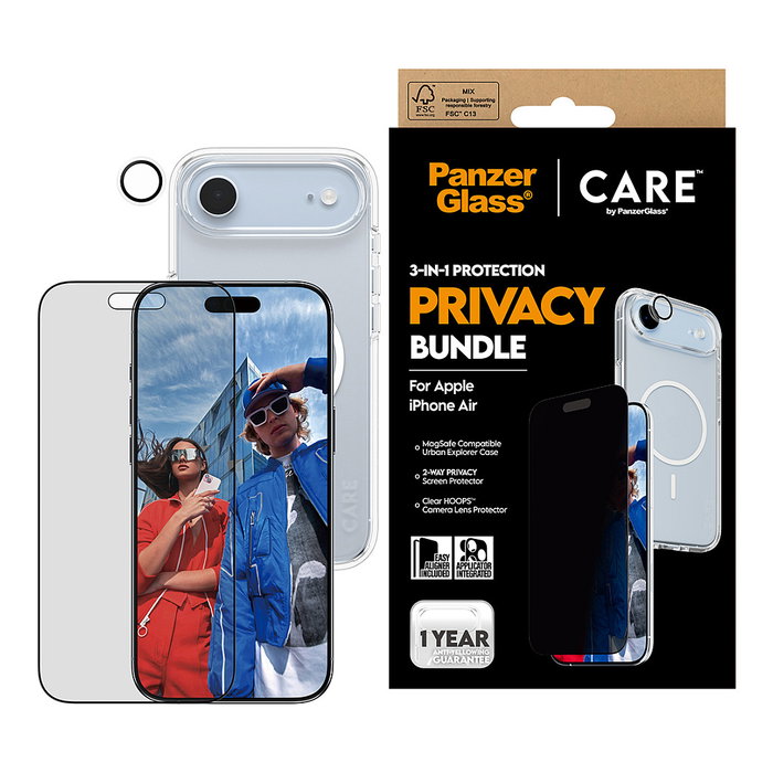 PanzerGlass Protector de Pantalla 3-en-1 Flagship Privacy para iPhone Air, Vidrio Templado Anti-Rayones, Anti-Huellas y Filtro de Privacidad